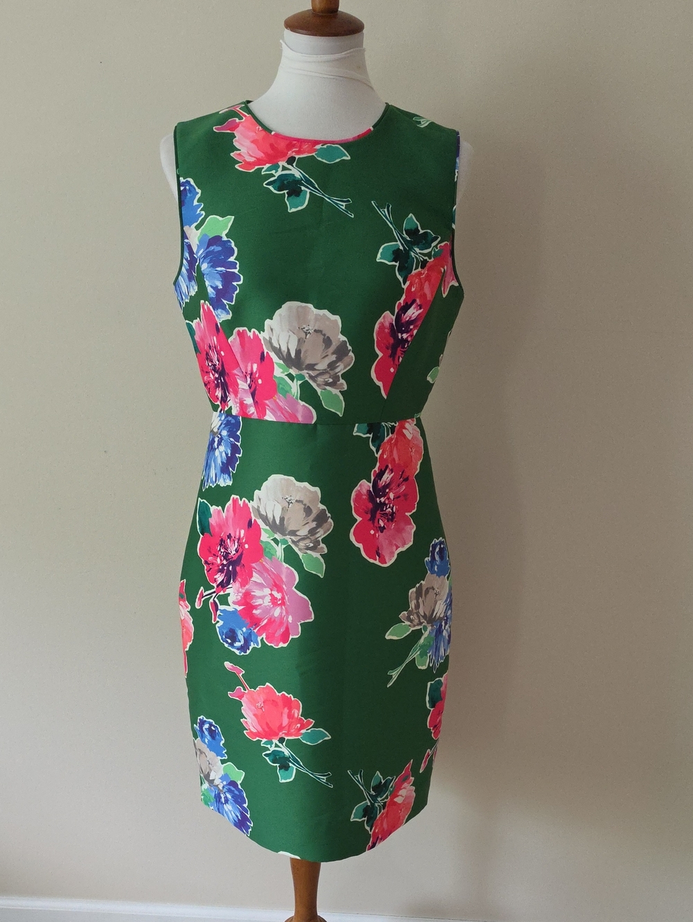 Kate Spade Green Floral Sheath Dress with Pink & Blue Blooms
